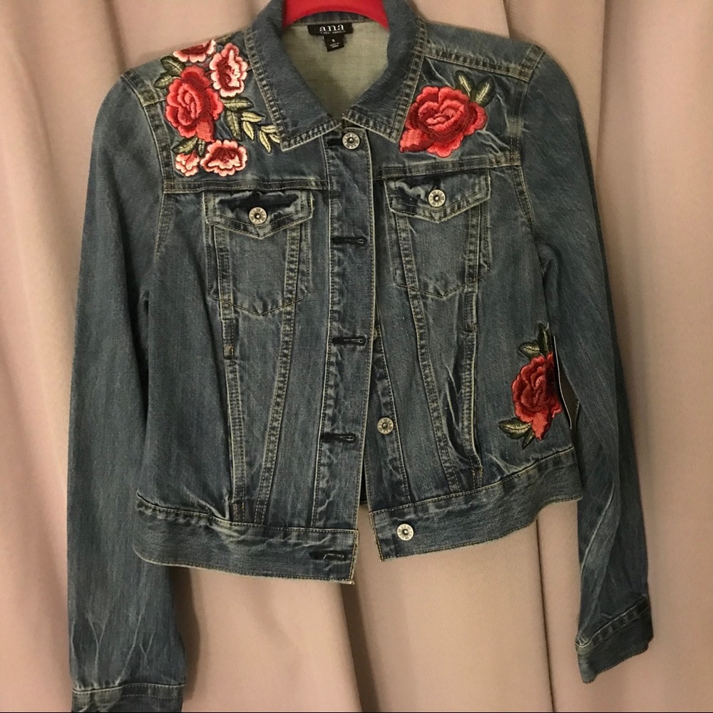 a.n.a Floral embroidered denim jacket